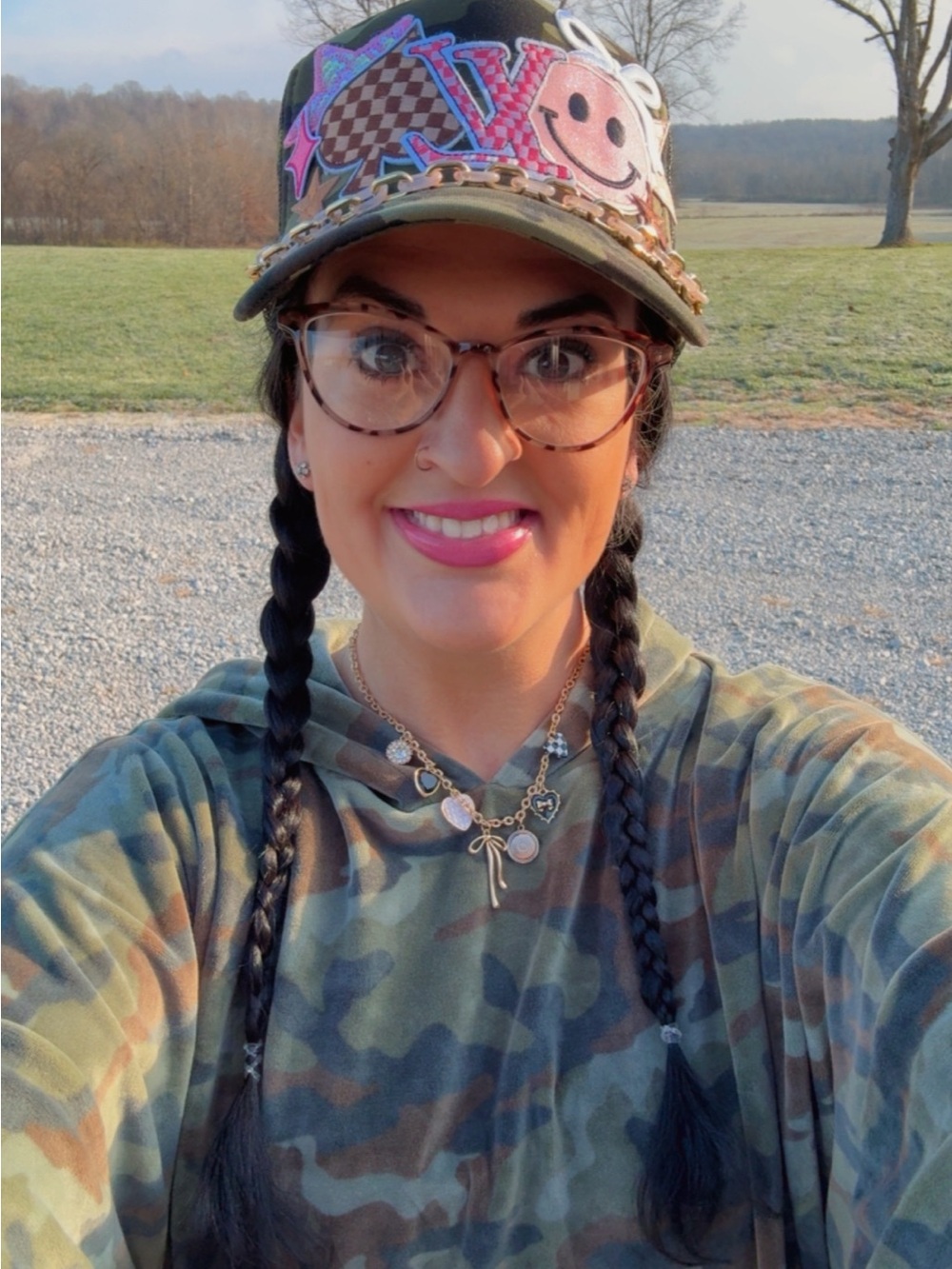OTTO Embellished Patchwork Baseball Cap in Olive Green with Pink Accents